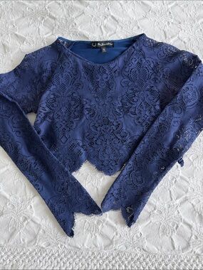 For Love and Lemons Navy Blue Lace Crop Top